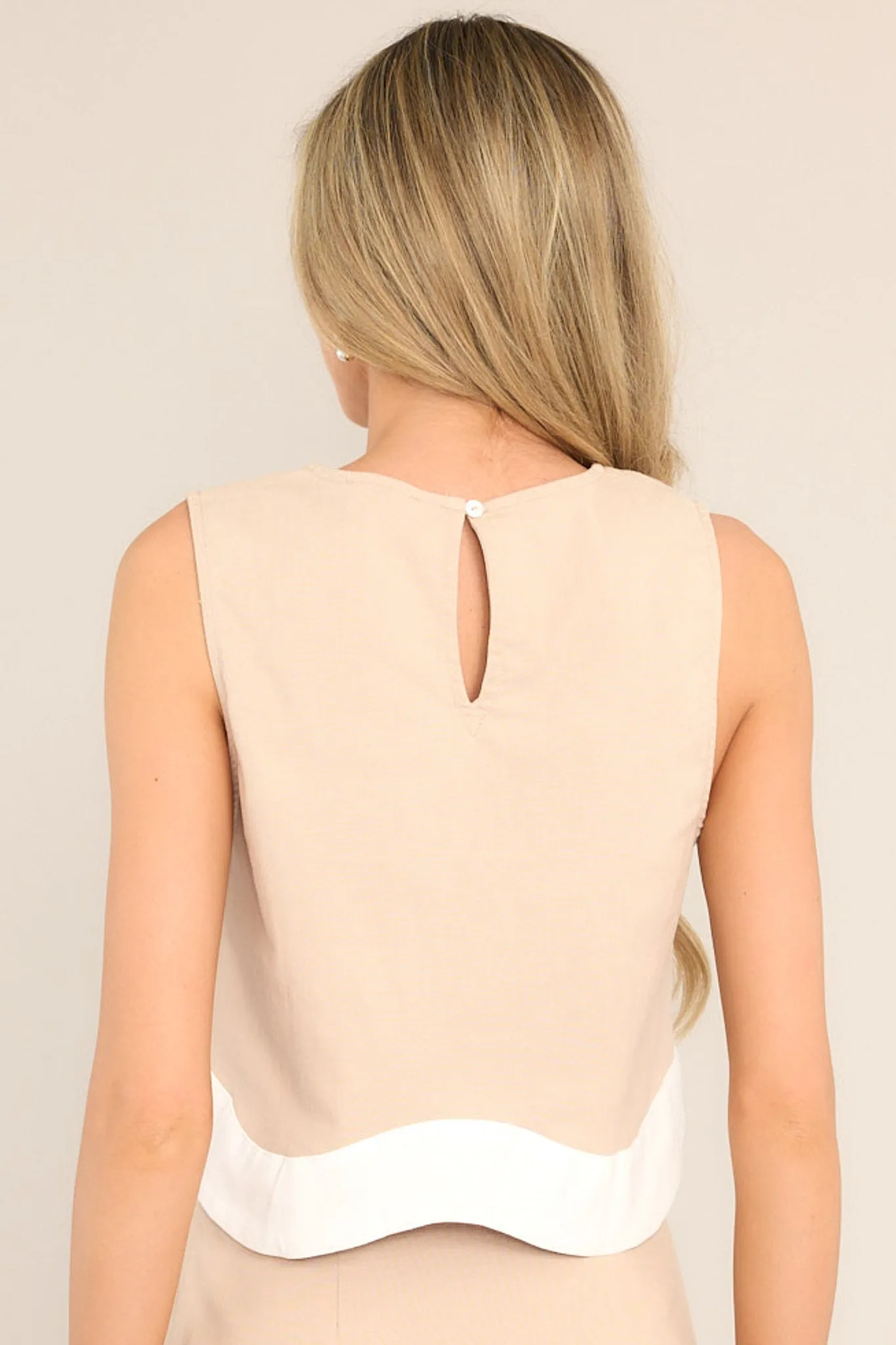 Be Mindful Tan Scalloped Cropped Top