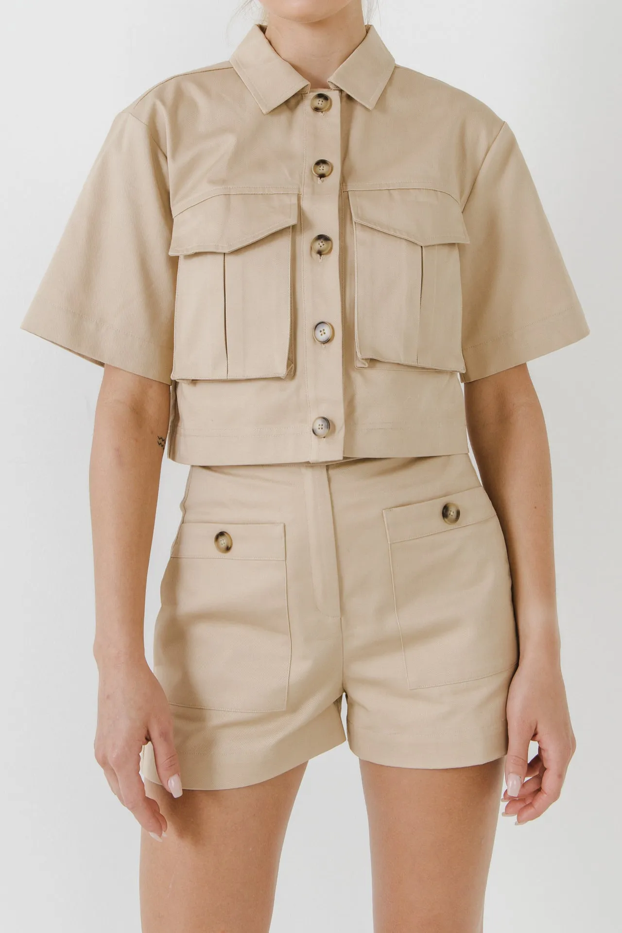Cropped Cotton Shirts Jacket