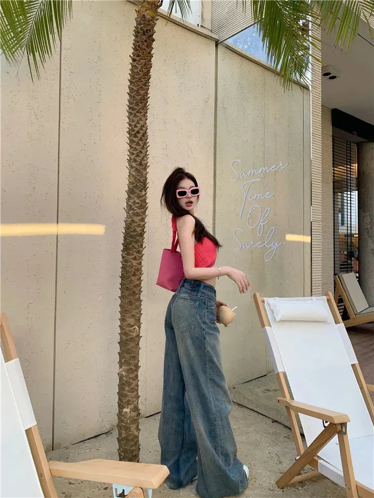 Design Wide Belt Retro Mom Jeans