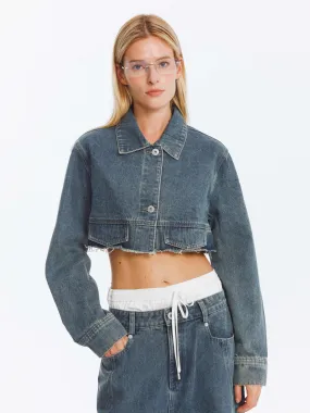 Extra Cropped Frayed Denim Jacket
