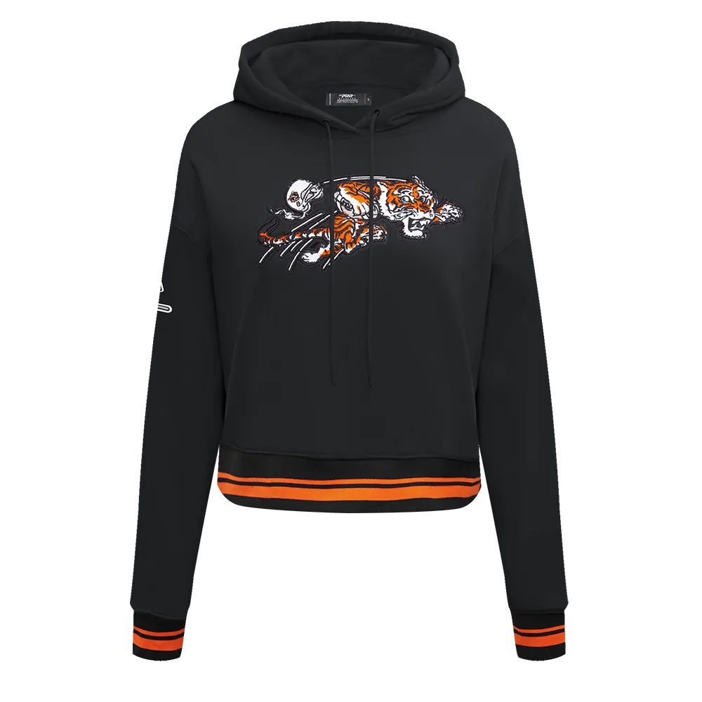 NFL CINCINNATI BENGALS RETRO CLASSIC WOMEN'S RIB CROPPED PO HOODIE (BLACK/ORANGE)