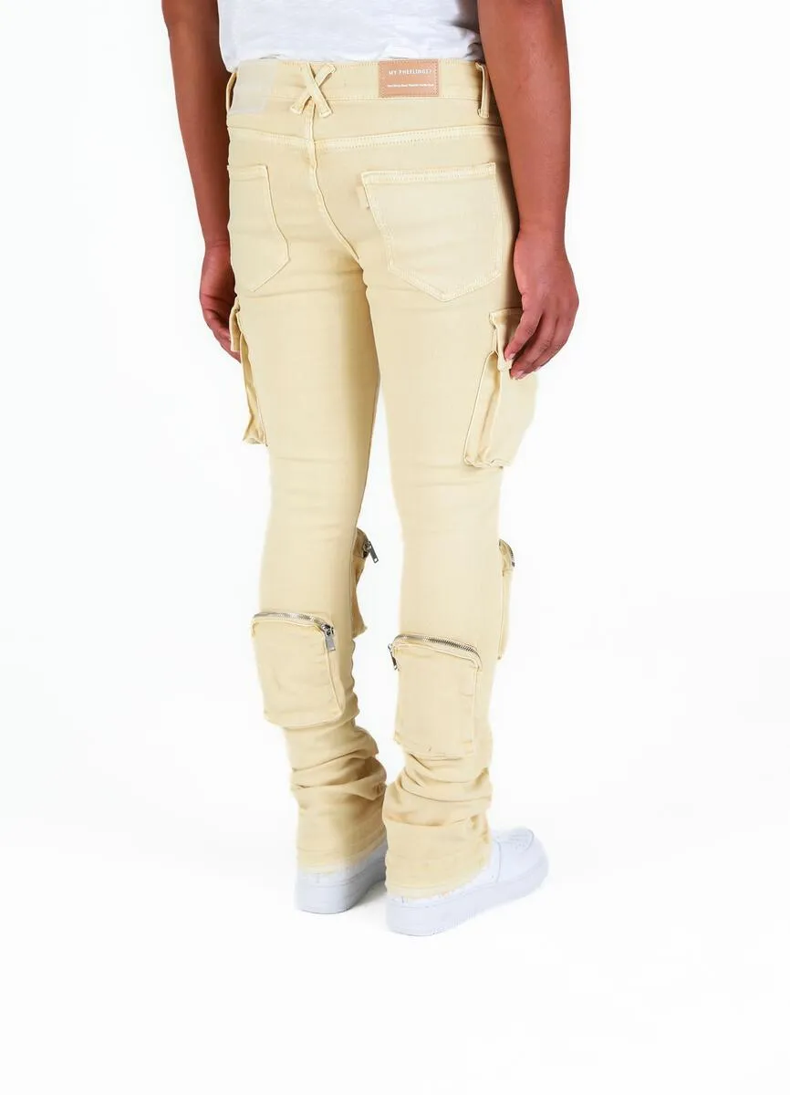Pheelings NEVER LOOK BACK CARGO FLARE STACK DENIM (CREAM)